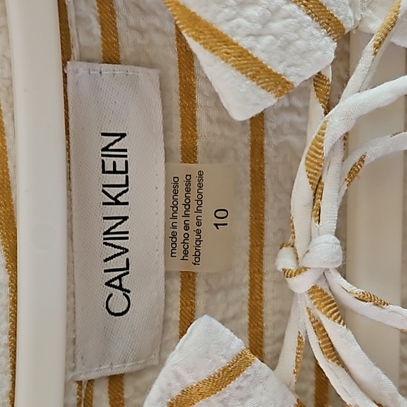 **Clearance** Calvin Klein striped, Tie-Neck Dress - Picture 2 of 9